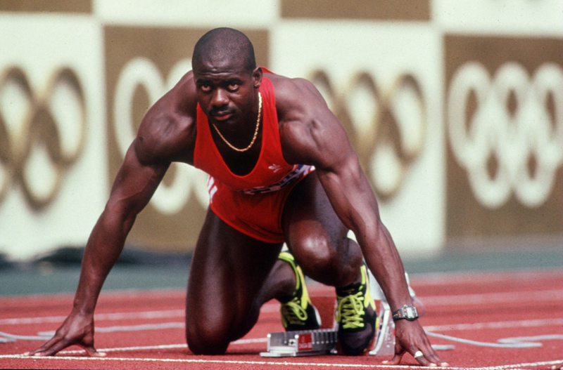 Ben Johnson in the starting block. Photo: Tony Duffy/Allsport.